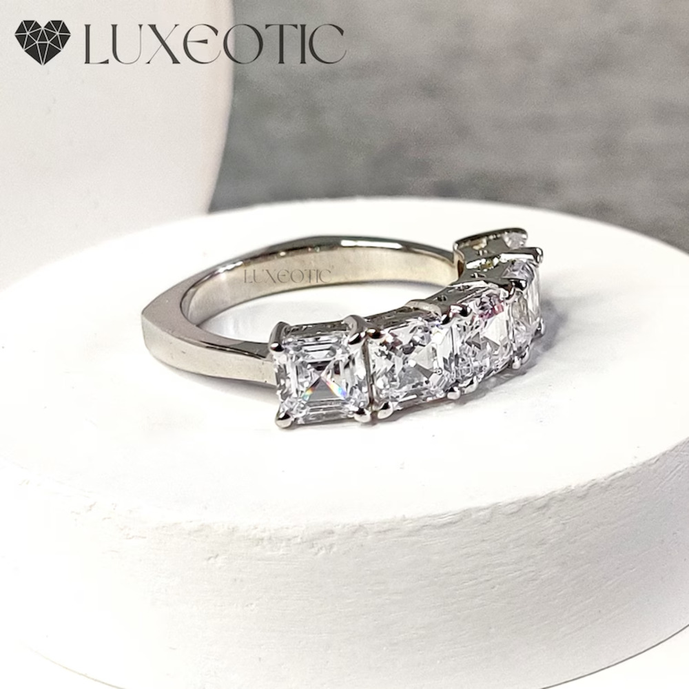 NWB 2.5 Ct White Asscher Cut 5-Stone Moissanite Band 925 Sterling Silver Sz 7 - Picture 5 of 10